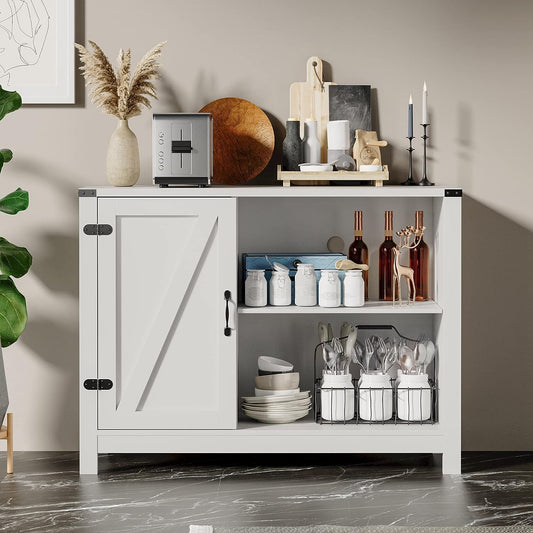 Buffet Storage Cabinet, White Storage Cabinet with Doors and Shelves, Farmhouse Sideboard Storage Cabinet for Living Room