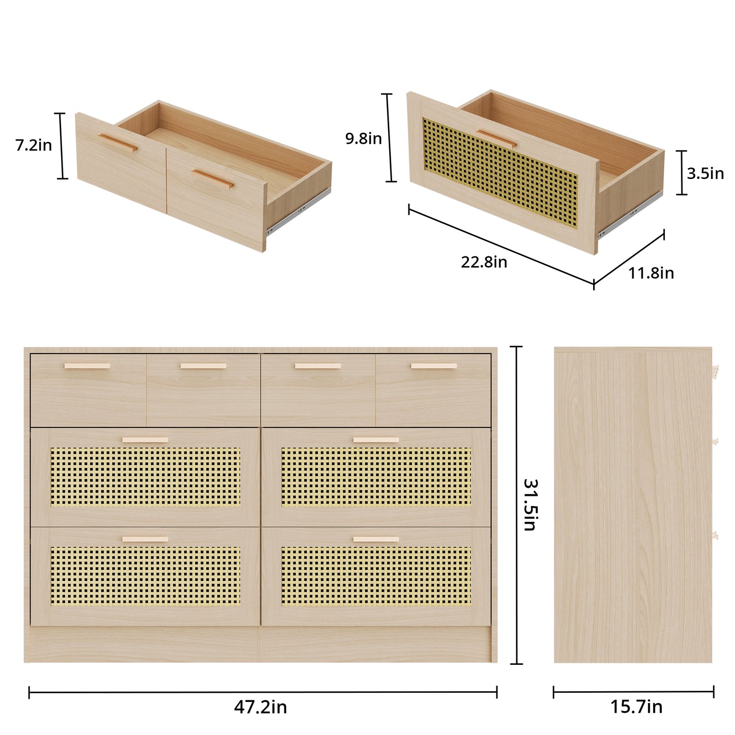 Cozy Castle Rattan 6 Drawer Double Dresser for Bedroom