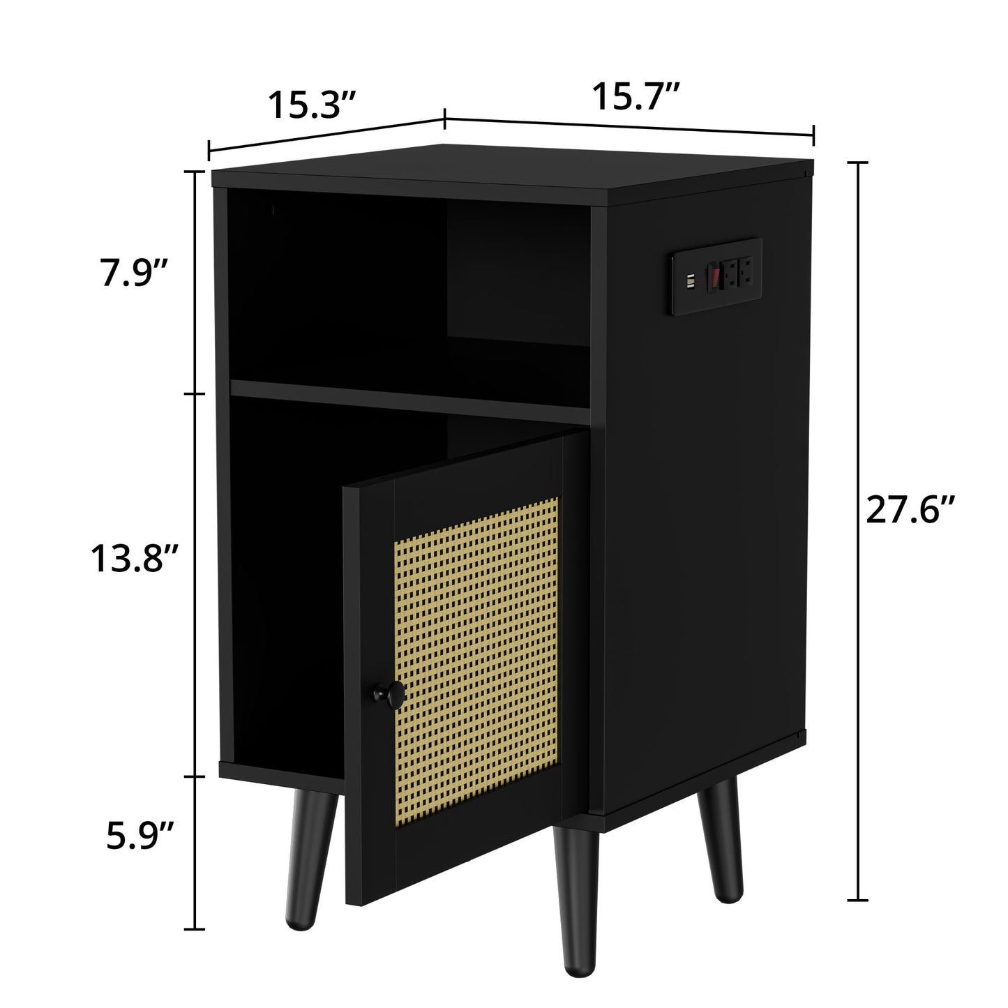 Rattan Nightstand Set of 2 with Charging Station