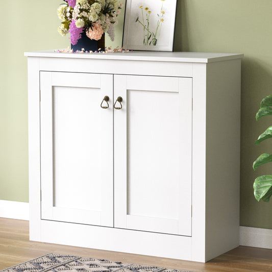Cozy Castle White Storage Cabinet, Free Standing Buffet Cabinet with Storage, Accent Cabinet with Doors and Shelves, Sideboard for Kitchen, Entryway or Hallway