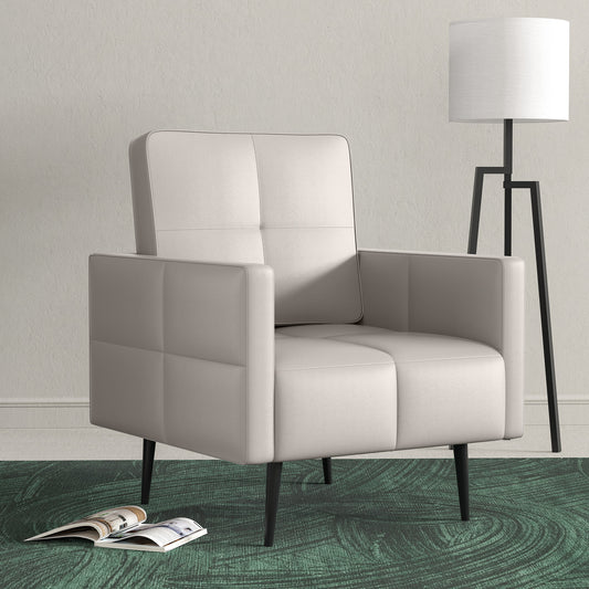 Faux Leather Accent Chair, Modern Small Living Room Chair, Comfy Upholstered Club Chair, Single Sofa for Bedroom, Beige