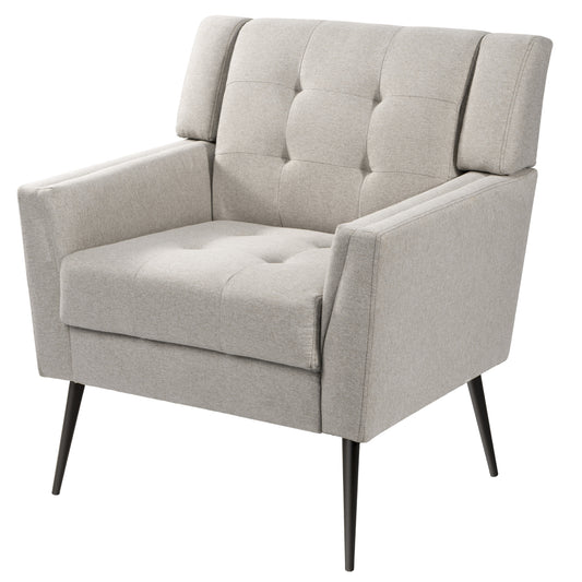 Mid Century Accent Chair, Comfy Linen Fabric Living Room Chair, Upholstered Club Reading Chair, Single Sofa for Bedroom, Beige