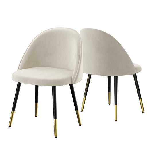 Velvet Dining Chairs Set of 2, Upholstered Comfy Chairs with Back, Accent Chairs for Kitchen, Beige