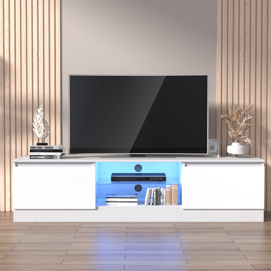 TV Stand for 55/60/65/70 Inch TV, Media Console Tables with High Gloss Modern Style, LED Entertainment Center for Living Room with Large Storage
