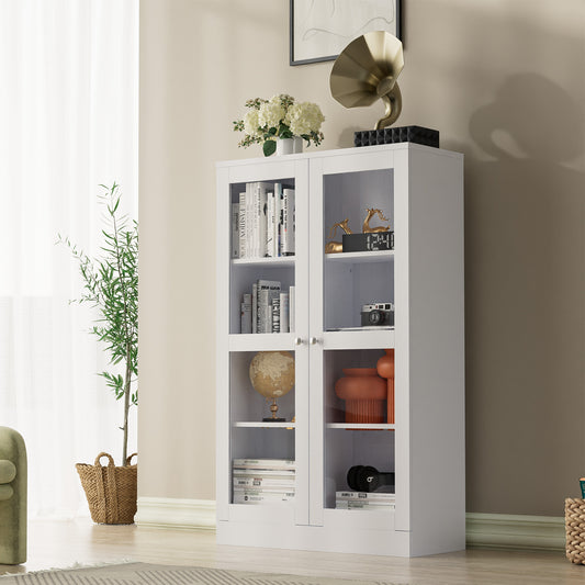 Pantry Cabinet, Display Cabinet with Doors and Adjustable Shelves, Bookshelf for Bedroom, Living Room, White, 52.7" H x 31.8" L x 13.8" W
