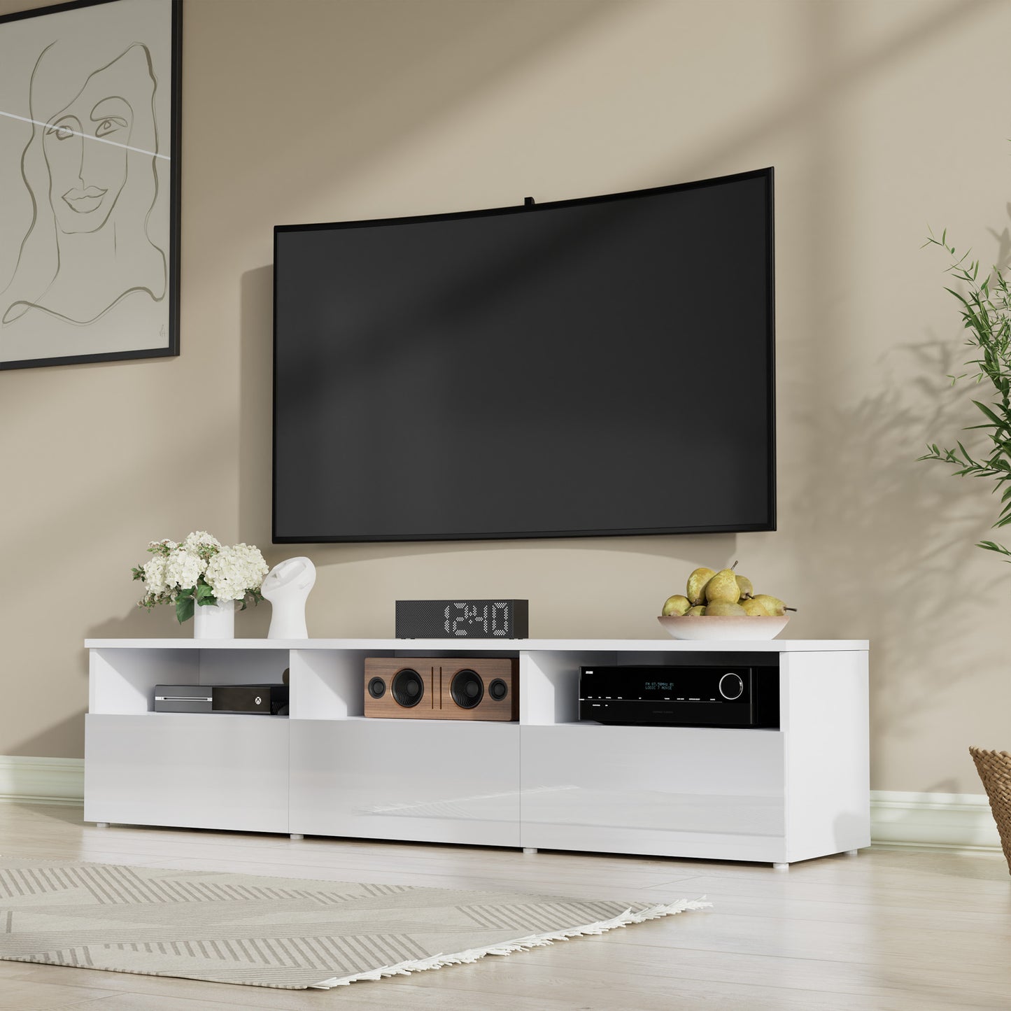 TV Stand for 65/75/80 Inch TV, Modern TV Enterainment Center with High Glossy Style, 70" TV Entertainment Stand for Living Room