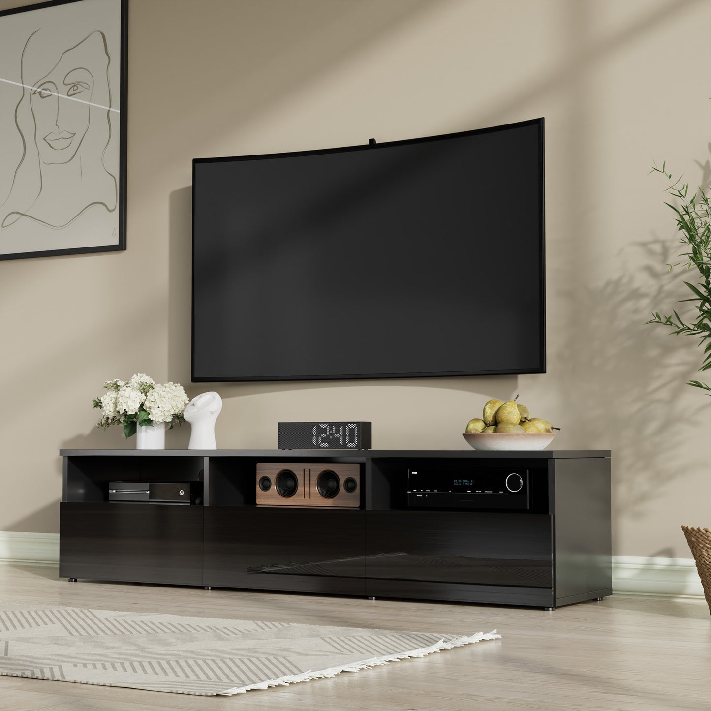 TV Stand for 65/75/80 Inch TV, Modern TV Enterainment Center with High Glossy Style, 70" TV Entertainment Stand for Living Room