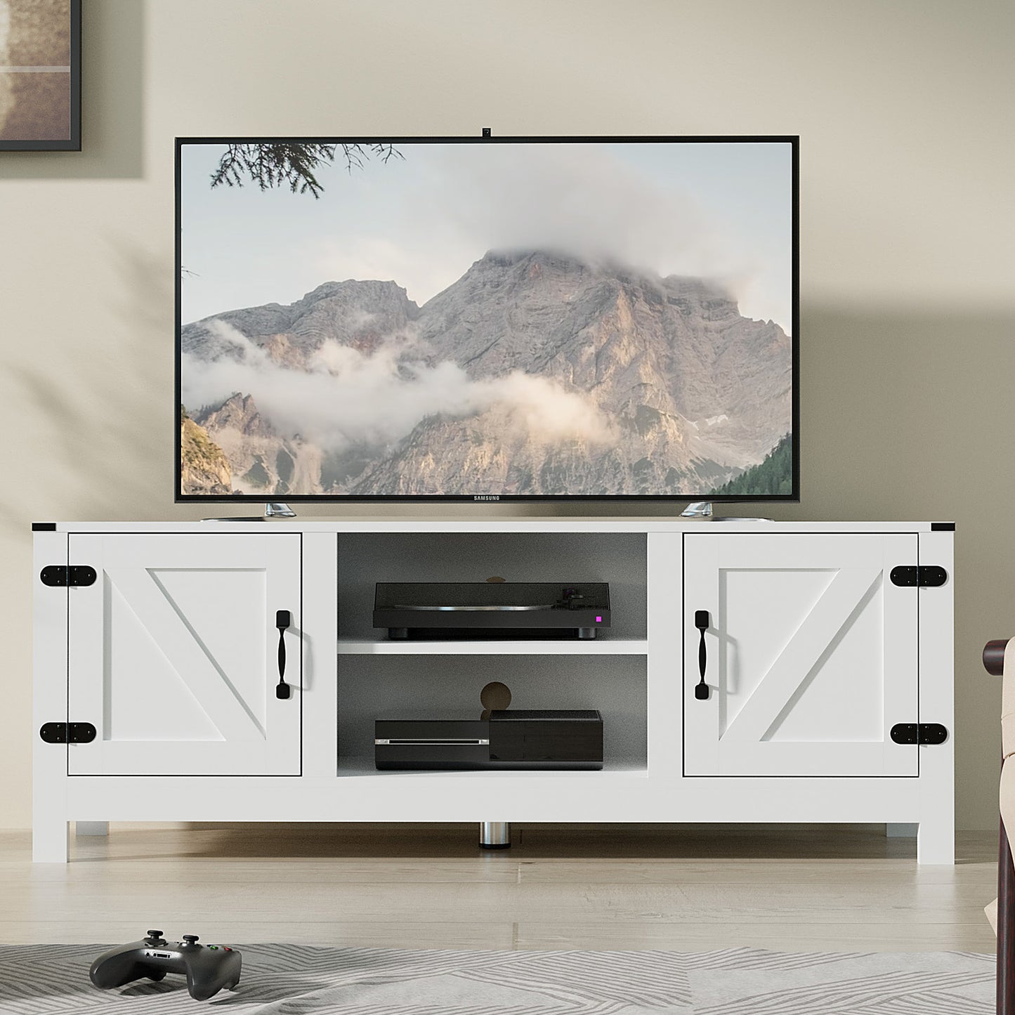 Cozy Castle Farmhouse Modern TV Stand for 55/60 inch TV