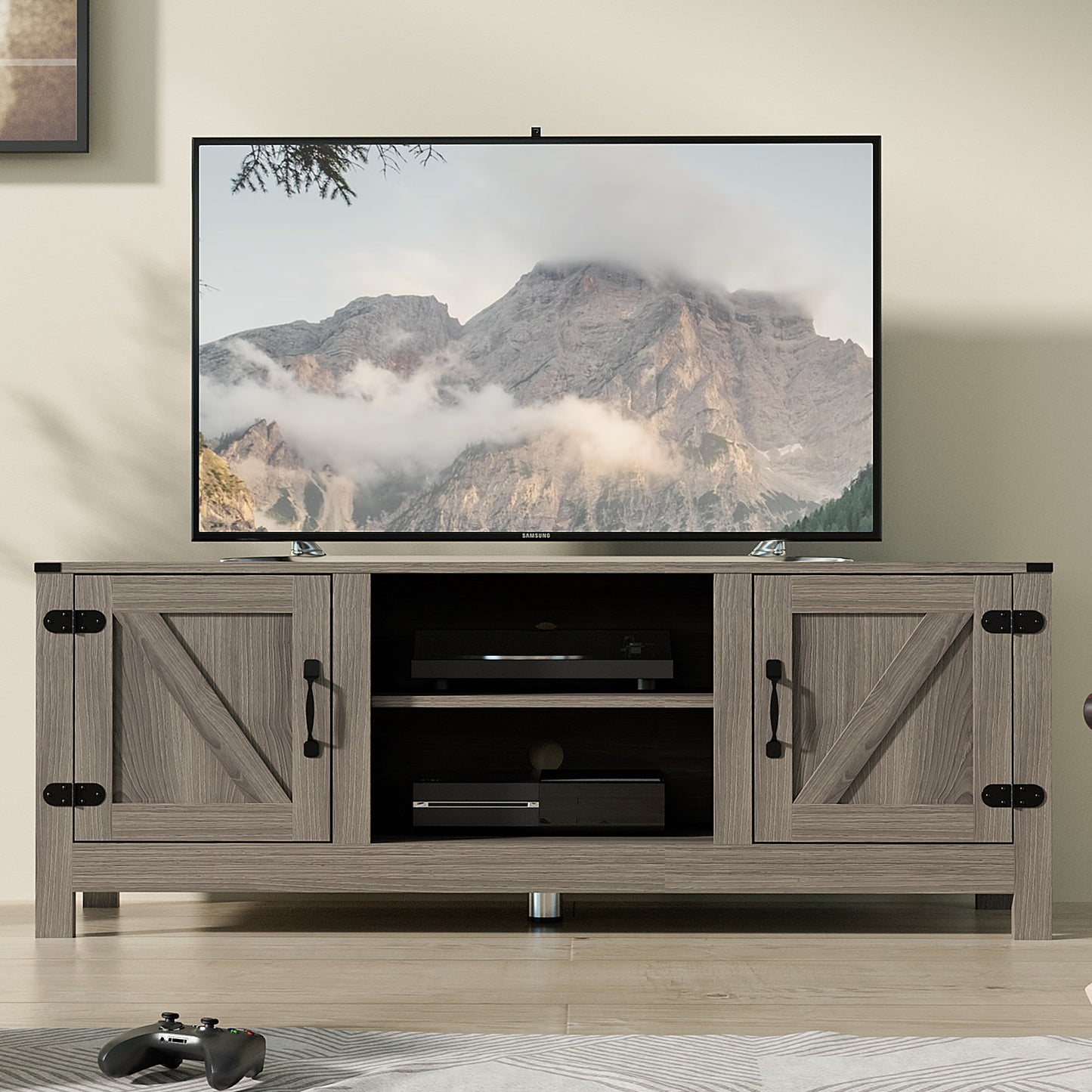 Cozy Castle Farmhouse Modern TV Stand for 55/60 inch TV