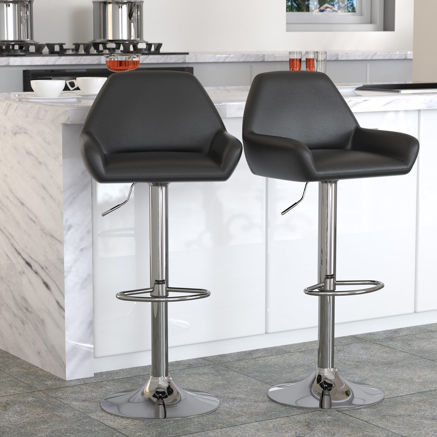 Bar Stools Set of 2, Faux Leather Counter Height Bar Stools with Back, Swivel Counter Stool Chair for Kitchen Counter, Black