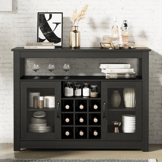 Buffet Sideboard, Freestanding Buffet Storage Cabinet, Wine Liquor Bar Buffet Cabinet with Removable Wine Rack for Kitchen, Living Room, Dining Room, Black