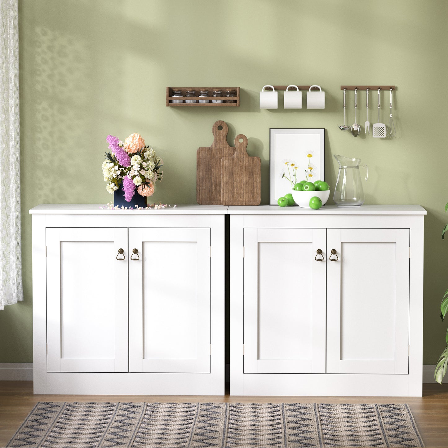 Cozy Castle White Storage Cabinet, Free Standing Buffet Cabinet with Storage, Accent Cabinet with Doors and Shelves, Sideboard for Kitchen, Entryway or Hallway