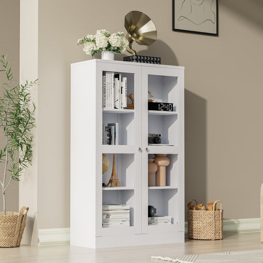 Pantry Cabinet, Display Cabinet with Doors and Adjustable Shelves, Bookshelf for Bedroom, Living Room, White, 52.7" H x 31.8" L x 13.8" W
