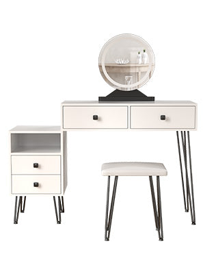 White Vanity Desk with Lighted Mirror, Makeup Dressing Table with Adjustable Cabinet and Drawers, Vanity Table Set with Vanity Cushioned Chair for Makeup Room, Bedroom