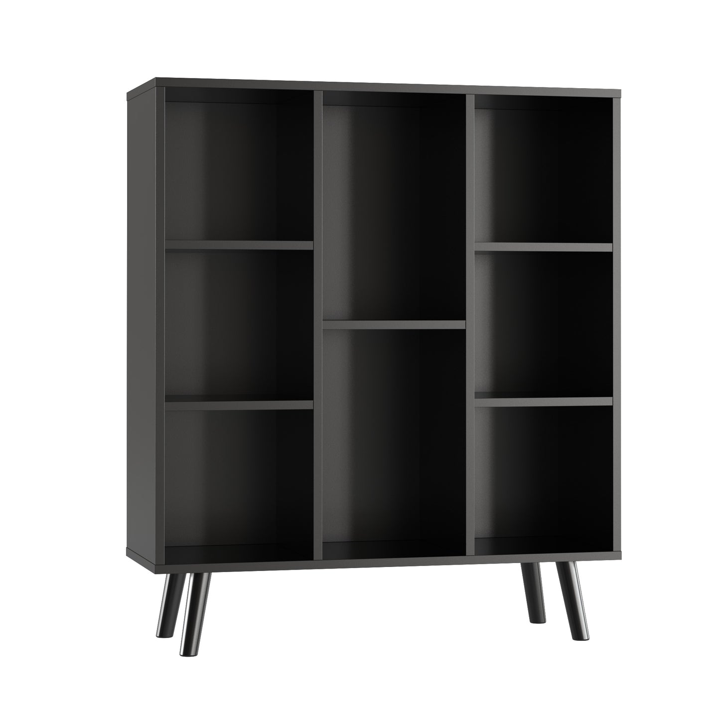 Black Small Bookshelf, Wood 8 Cube Storage Organizer Book Shelves with Anti-Tilt Device, Freestanding Modern Bookcase for Bedroom, Office, Living Room