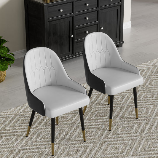 PU Leather Dining Chairs Set of 2, Upholstered Kitchen Accent Chiars with Metal Legs, Side Chairs for Dining Room, Kitchen, Grey&Black