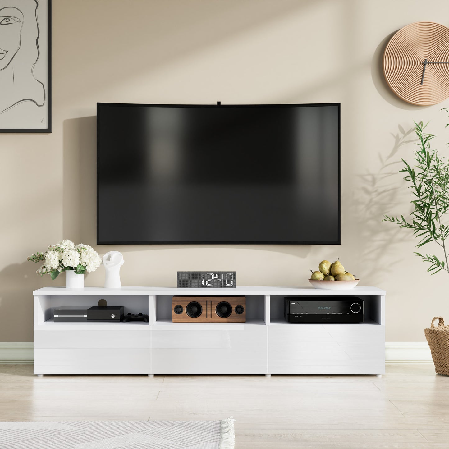 TV Stand for 65/75/80 Inch TV, Modern TV Enterainment Center with High Glossy Style, 70" TV Entertainment Stand for Living Room