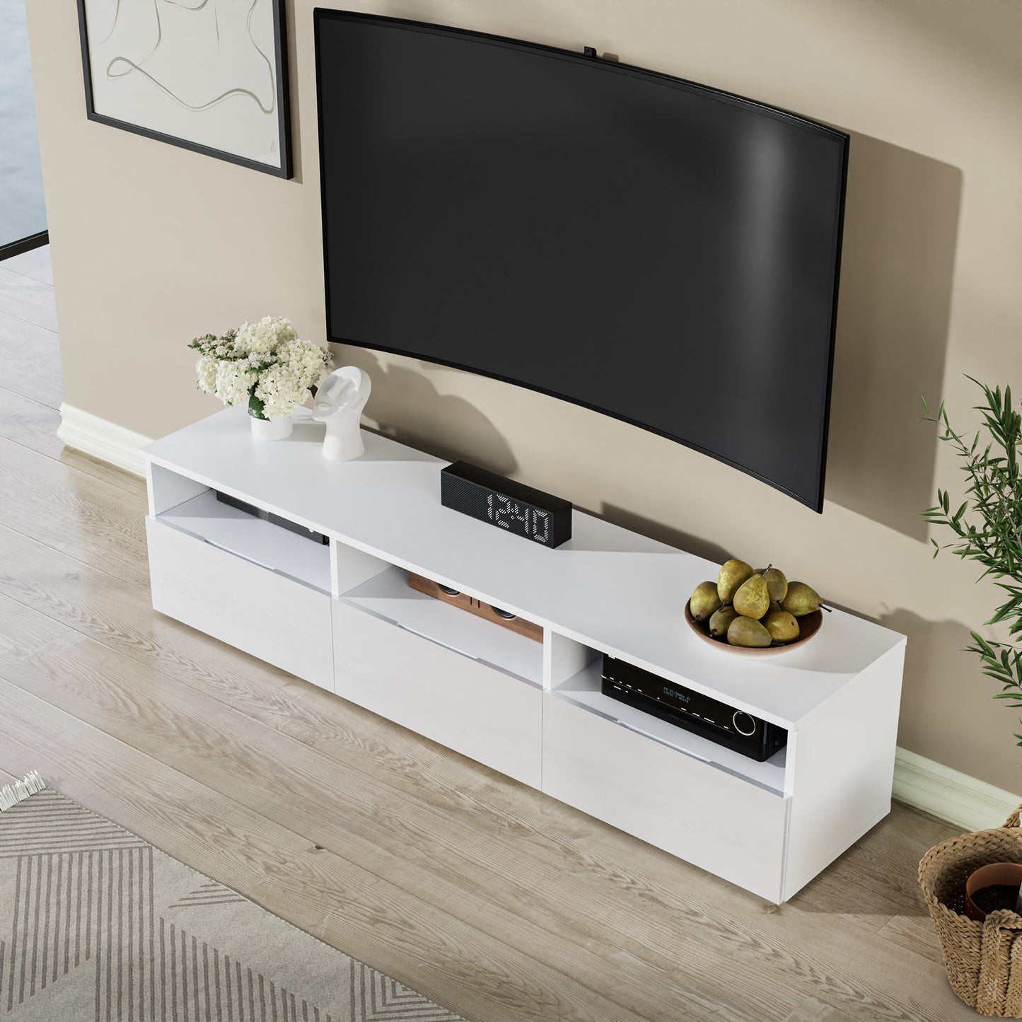 TV Stand for 65/75/80 Inch TV, Modern TV Enterainment Center with High Glossy Style, 70" TV Entertainment Stand for Living Room