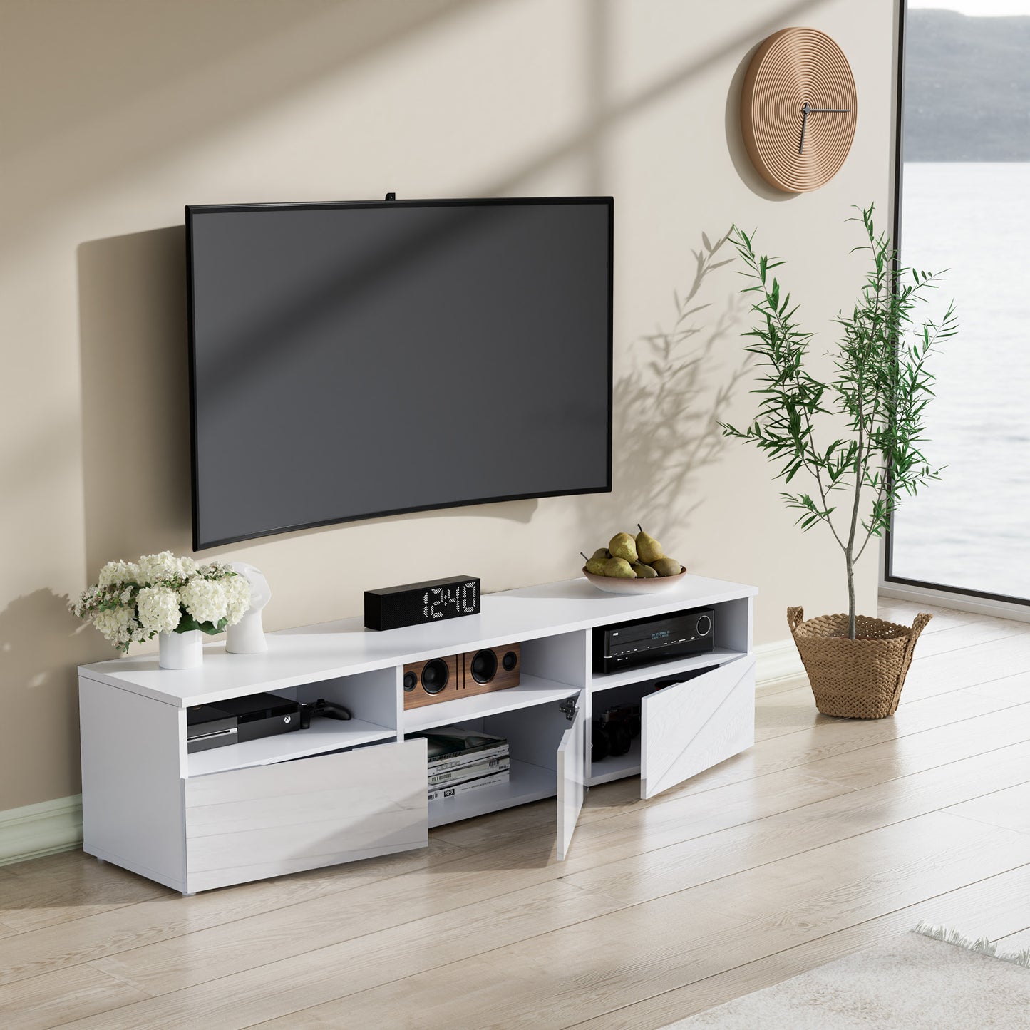 TV Stand for 65/75/80 Inch TV, Modern TV Enterainment Center with High Glossy Style, 70" TV Entertainment Stand for Living Room
