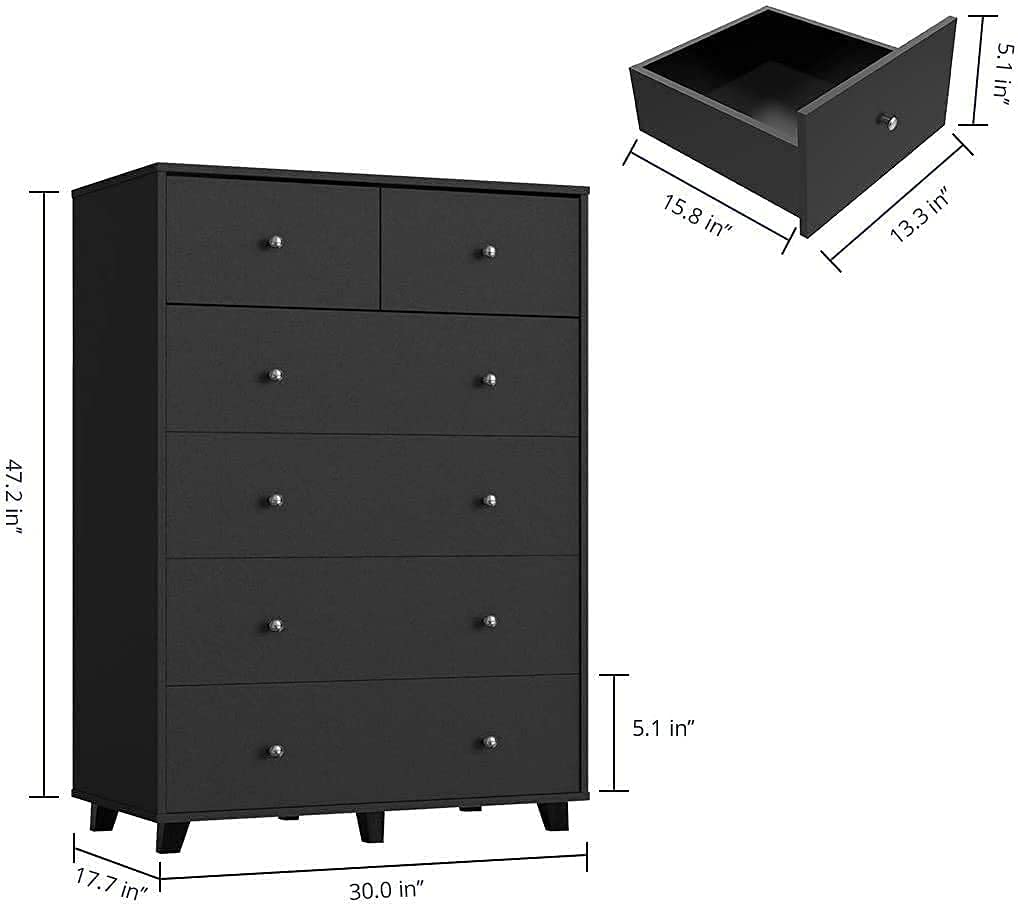 6 Drawer Dresser, MDF Board, Black