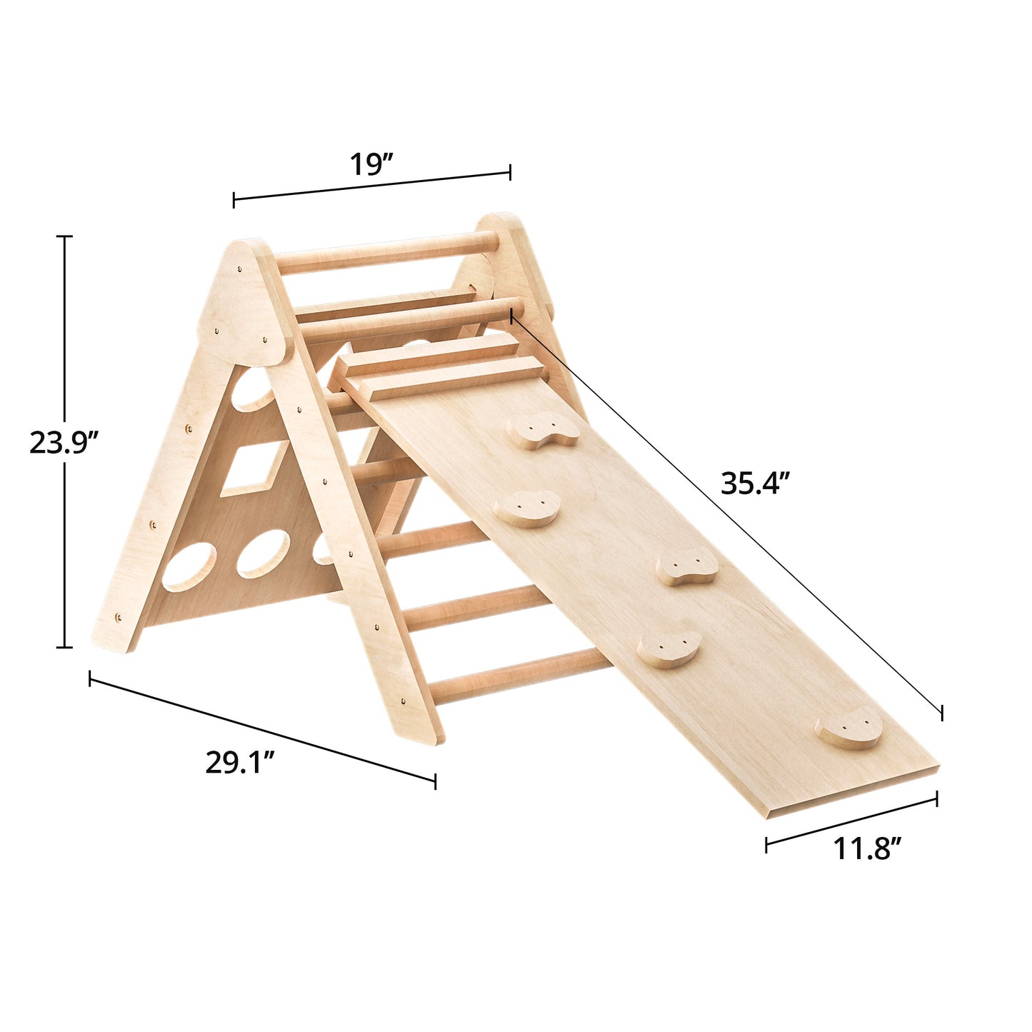 2 in 1 Wooden Climbing Toys for Toddlers, Foldable Pikler Triangle Climber with Ramp for Sliding or Climbing, Oak