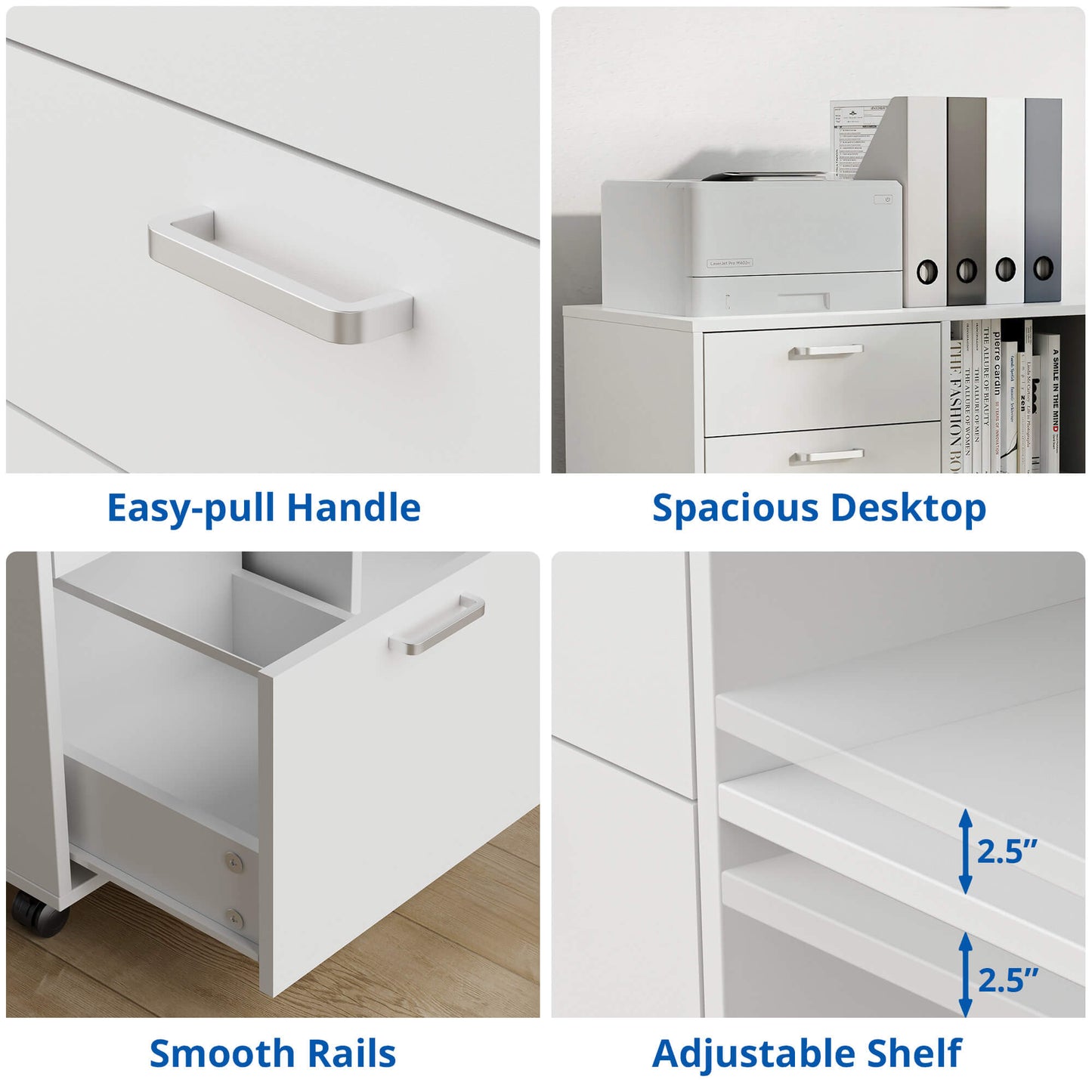 3-Drawer File Cabinet, White