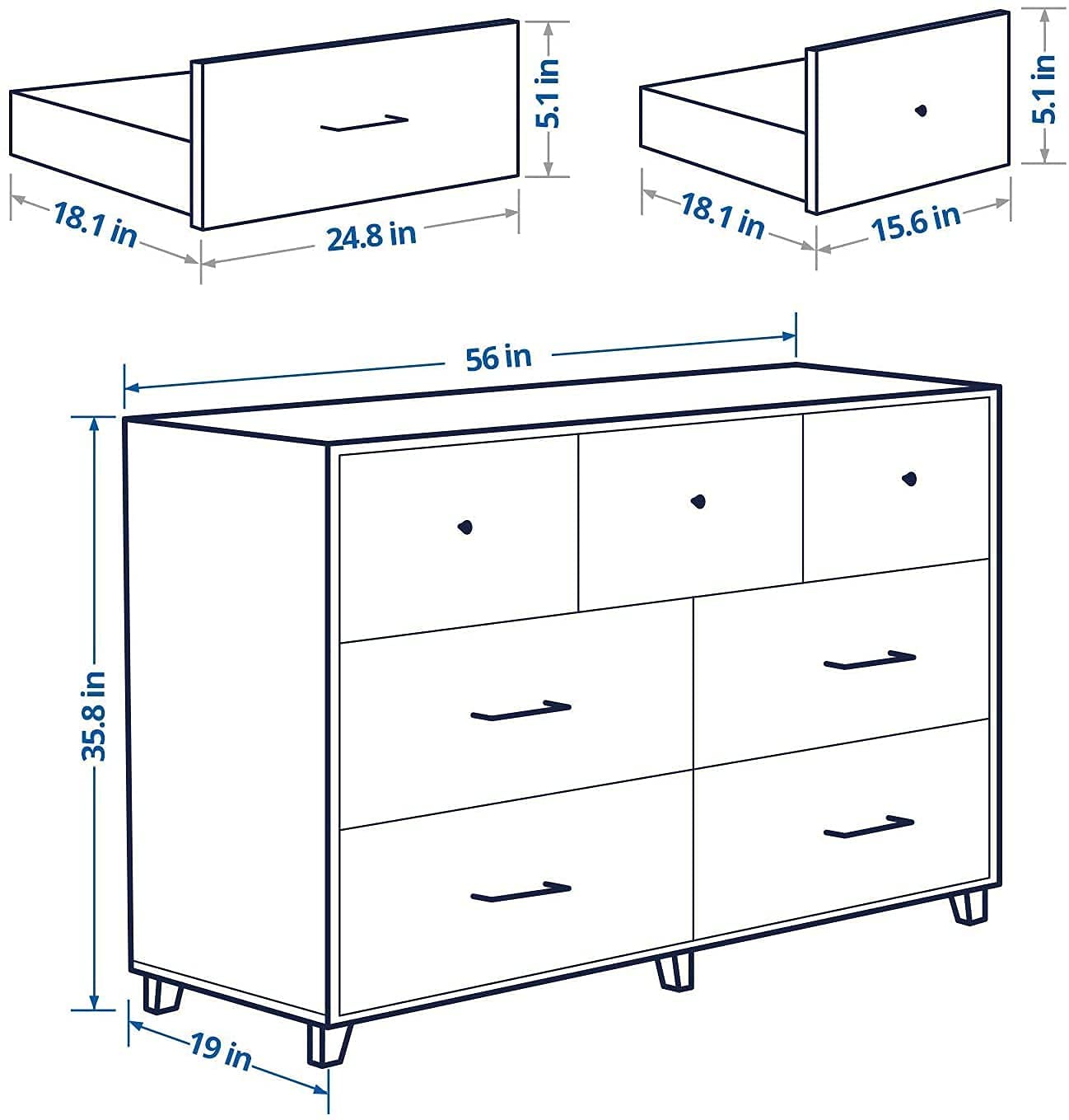 6 Drawer Dresser, MDF Board, Black