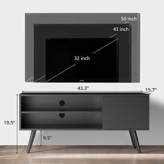 TV Stand for 50 Inch TV, Modern TV Console with Shelves for Living Room Bedroom, Black Entertainment Center for Flat Screen TV, Wood TV Stand for TVs up to 50", 43.3 inch