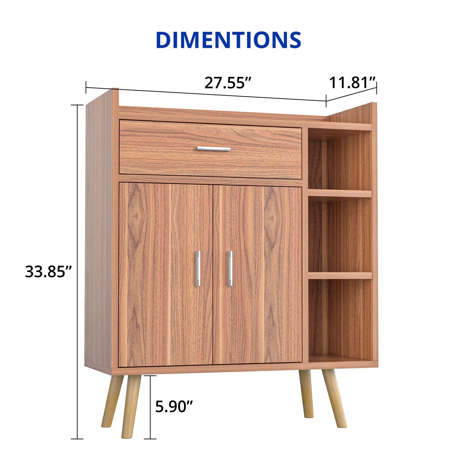 Small Storage Cabinet with 1 Drawer and 2 Doors, Freestanding Coffee Bar Cabinet, Office Storage & Organization for Kitchen and Hallway, Walnut