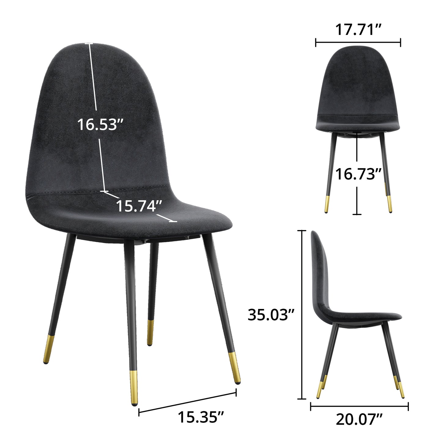 Velvet Dining Chairs Set of 4, Modern Simple Kitchen & Dining Room Chairs with Comfortable Ergonomics Back and Solid Metal Chair Legs, Black