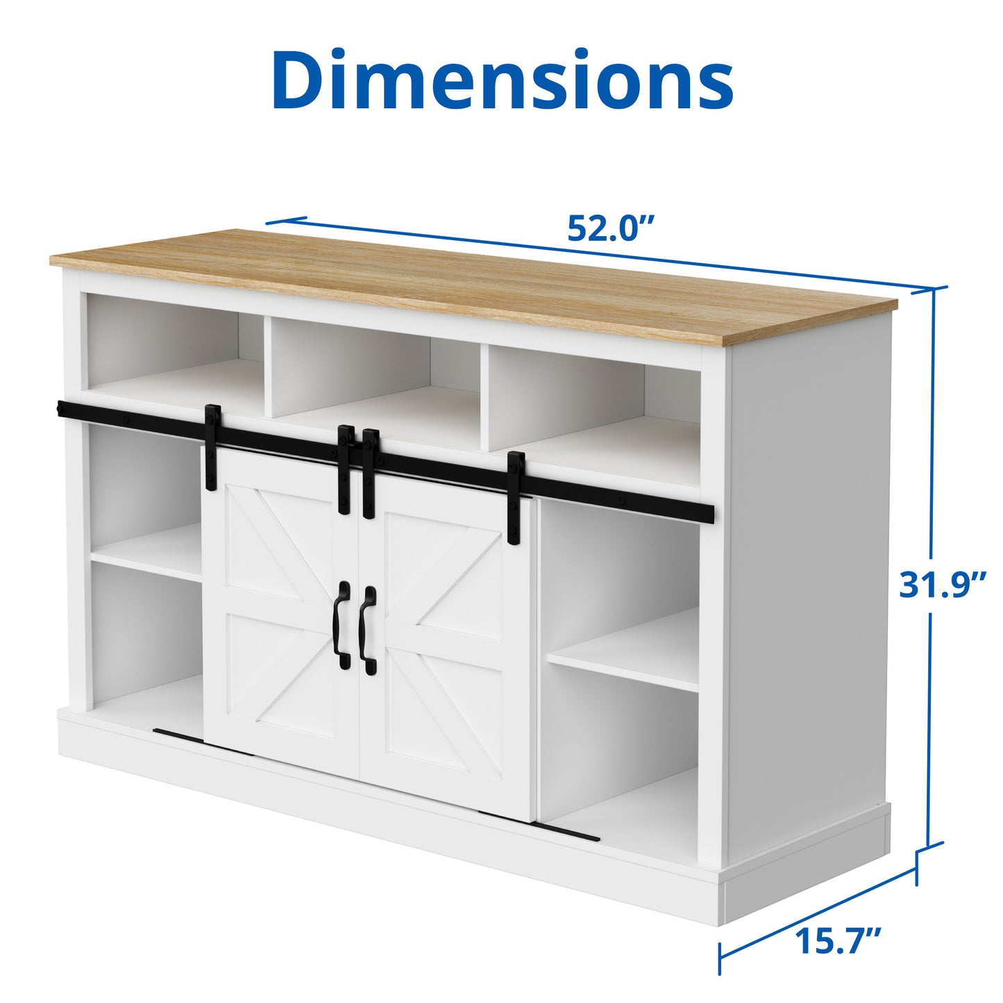 Farmhouse TV Stand for 55/60/65 Inch TV, Sliding Barn Door Television Stands with Adjustable Shelves, Entertainment Center for Living Room, Bedroom, White & Oak