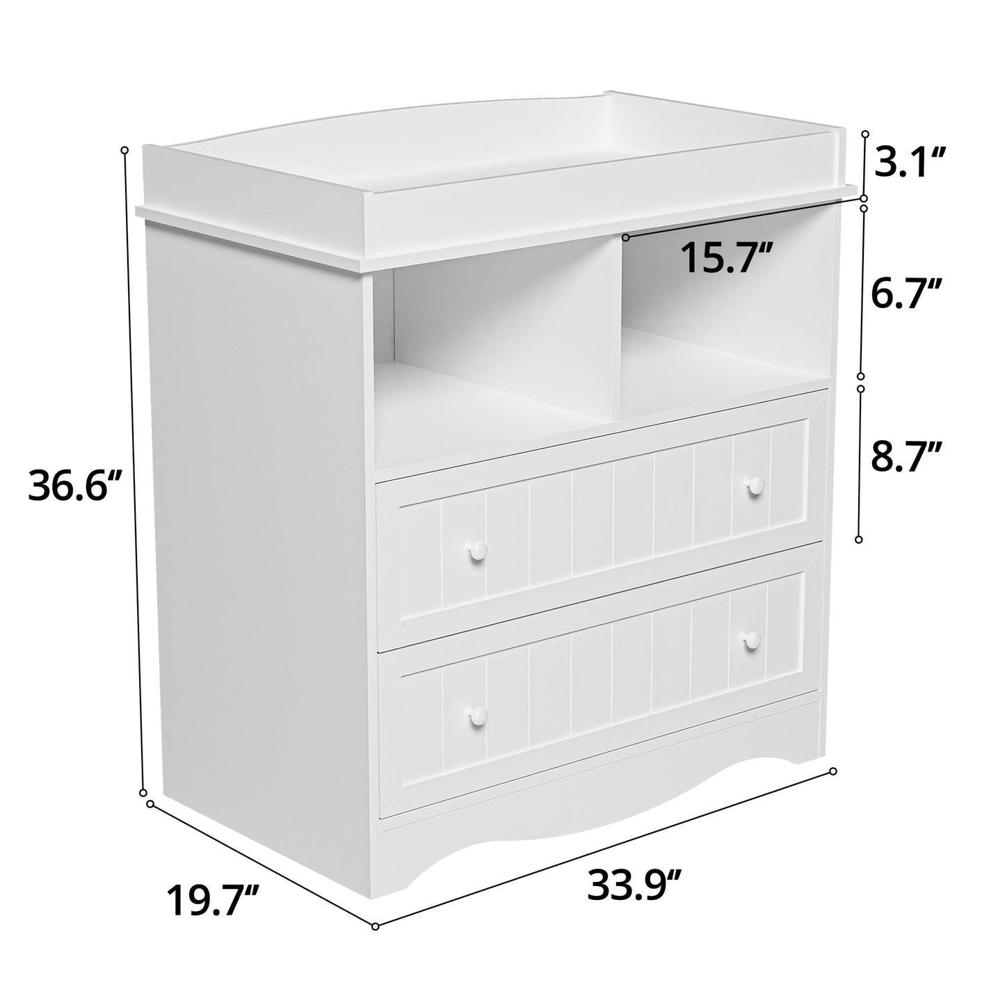 Cozy Castle Diaper Changing Table Dresser, Baby Dressers for Nursery with 2 Drawers, Baby Changing Staion, Easy to Assemble, White