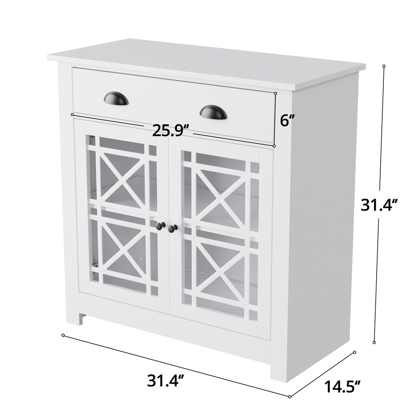 Kitchen Storage Cabinet with Doors and Adjustable Shelf, 31.4" W x 31.4" H Freestanding Buffet Sidebord, Accent Cabinet for Kitchen, Dining Room, White