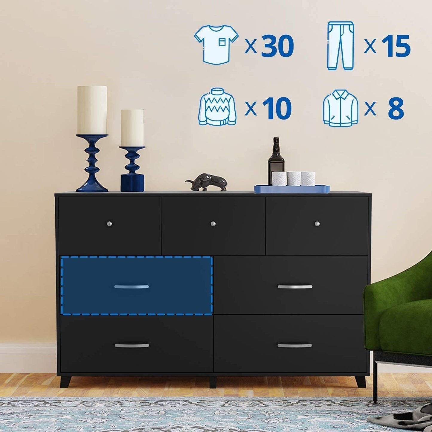 6 Drawer Dresser, MDF Board, Black