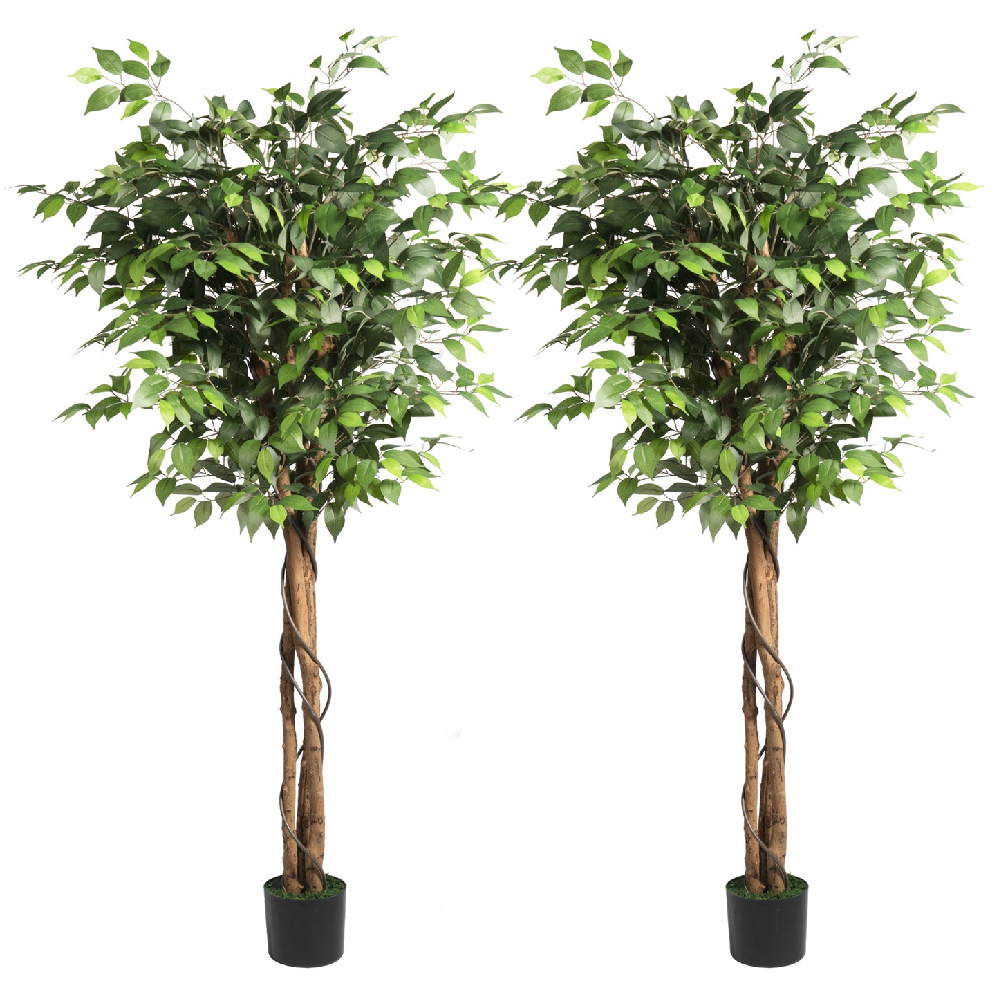 Artificial Ficus Tree 71in - Faux Indoor Tree for Home Decor, Evergreen 6-Feet Tall Fake Tree Plant, Fake Floor Plant with Sturdy Plastic Nursery Pot for Living Room, Farmhouse, Office