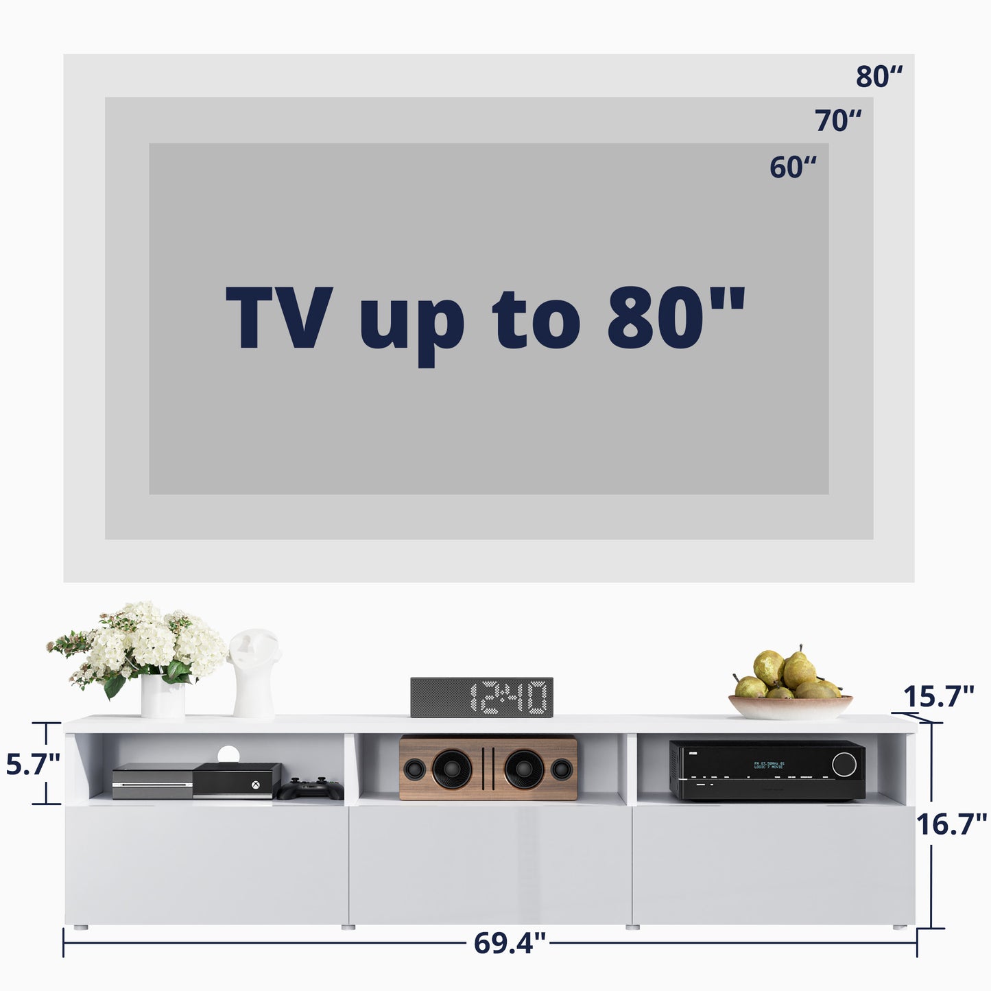 TV Stand for 65/75/80 Inch TV, Modern TV Enterainment Center with High Glossy Style, 70" TV Entertainment Stand for Living Room