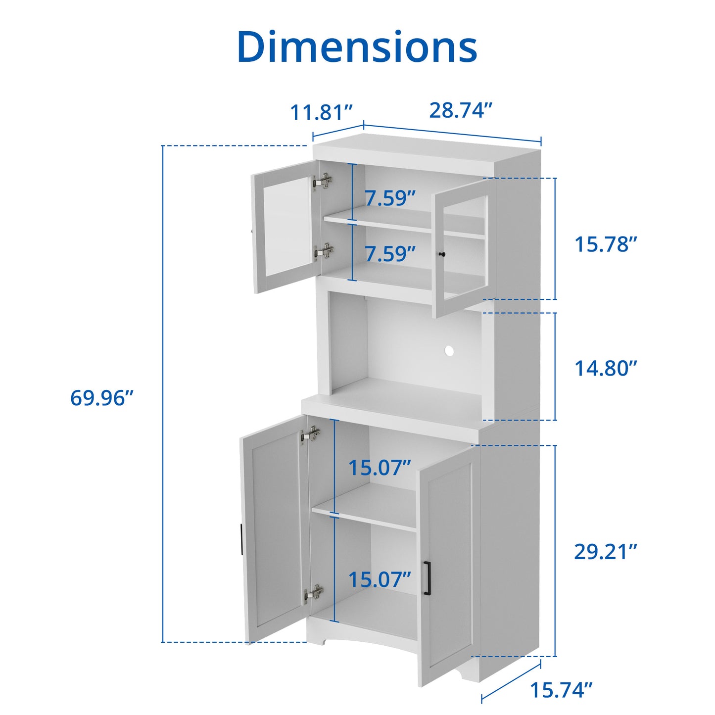 Cozy Castle White Kitchen Pantry, 70" Tall Kitchen Pantry Cabinet with Doors and Adjustable Shelves, Microwave Storage Cabinet for Home, Office