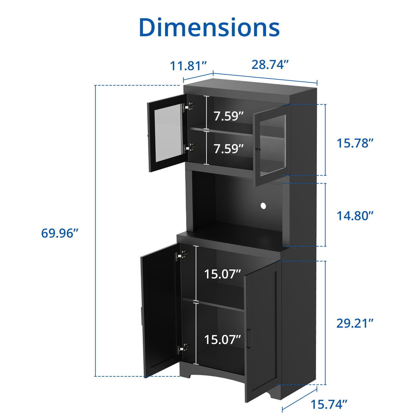 Cozy Castle Black Kitchen Pantry, 70" Tall Kitchen Pantry Cabinet with Doors and Adjustable Shelves, Microwave Storage Cabinet for Home, Office