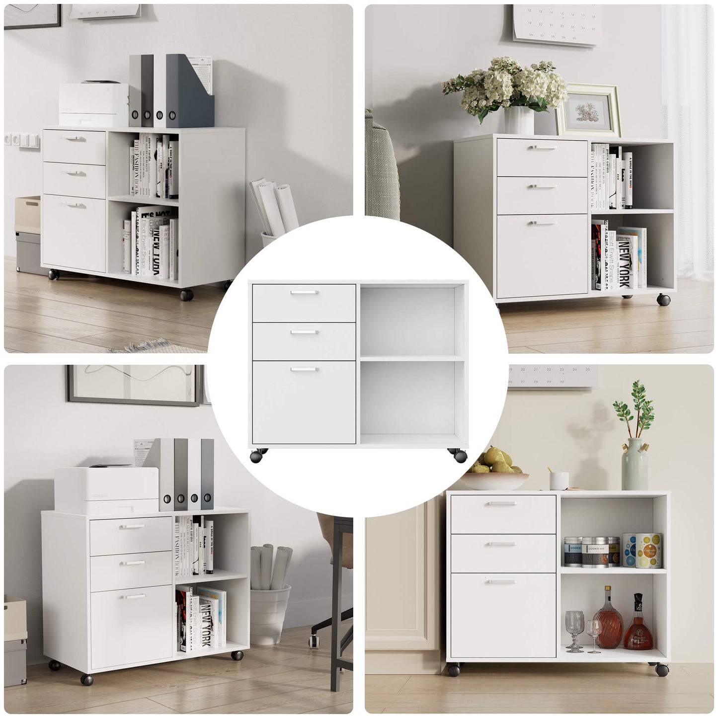 3-Drawer File Cabinet, White