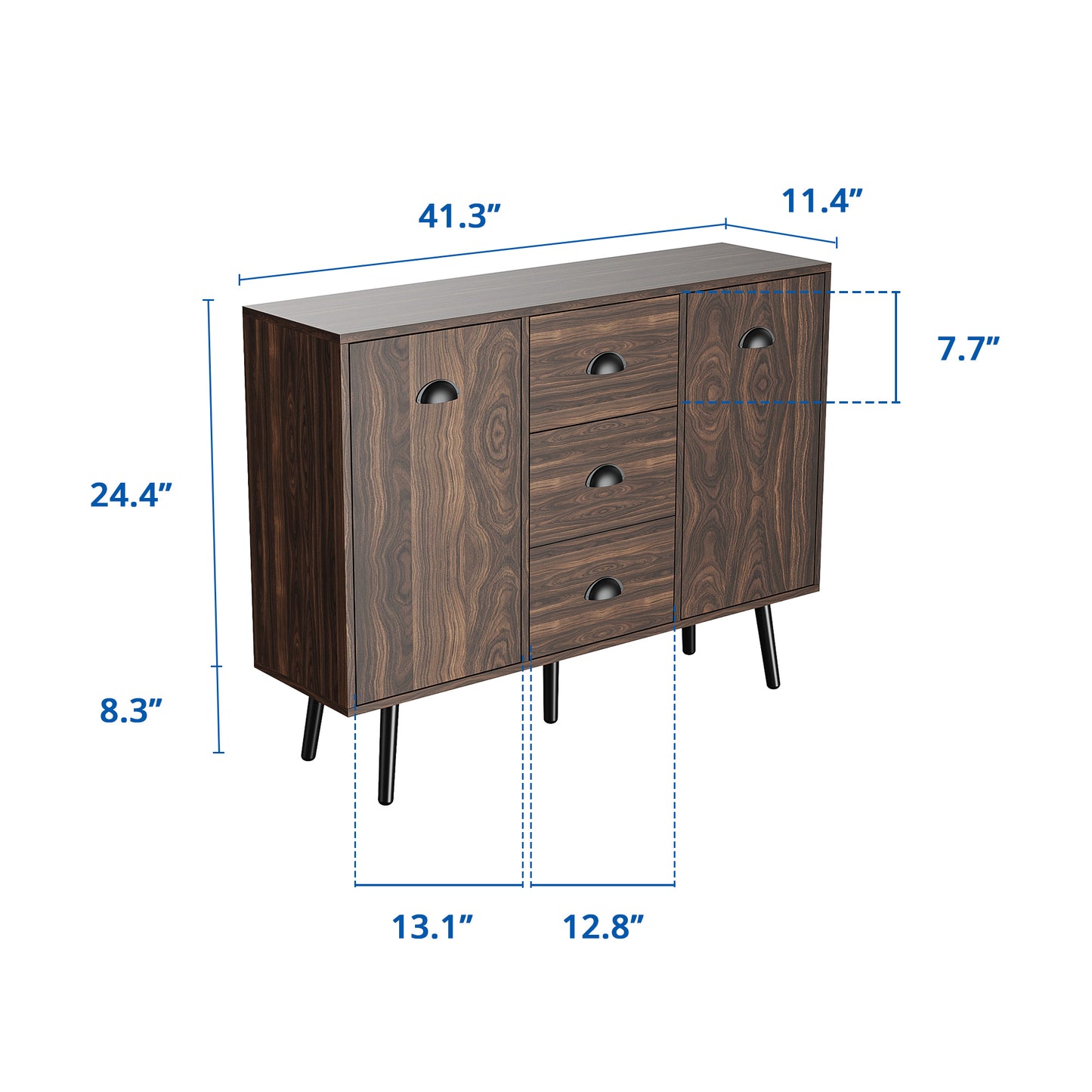 Storage Cabinet, 41" W x 33" H Accent Buffet Cabinet with 2 Doors & 3 Drawers, Freestanding Buffet Sideboard for Entryway, Office, Living Room, Walnut
